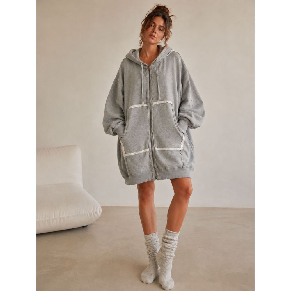 We The Free People Mercer Longline Zip Up Hoodie Duster Tunic Oversized Small